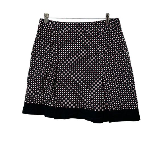 Ann Taylor Navy Blue & Red Patterned A-Line Skirt Sz 12P 12 Petite Pleats Lined - Picture 2 of 7